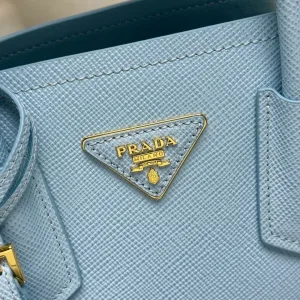 Prada Galleria Top Handle Small Light Blue Gold Hardware