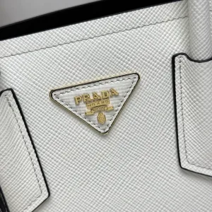 Prada Galleria Top Handle Small White Silver Hardware