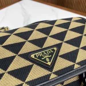 Prada Geometric Backpack Medium Black Beige Silver Hardware