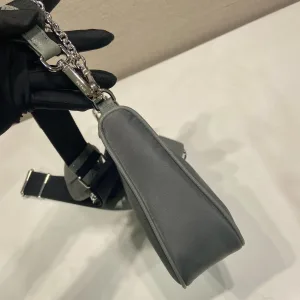 Prada Hobo Bag Small Charcoal Silver Hardware