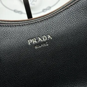 Prada Hobo Shoulder Bag Medium Black Silver Hardware