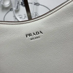 Prada Hobo Shoulder Bag Medium White Silver Hardware