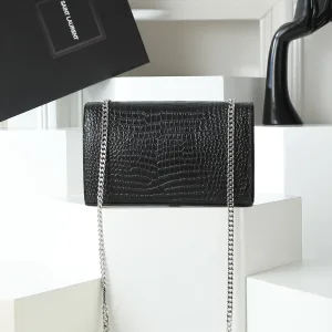 Saint Laurent Kate Chain Bag Small Black Silver Hardware Exact Size Unknown 114
