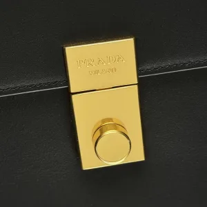 Prada Leather Briefcase Medium Black Gold Hardware