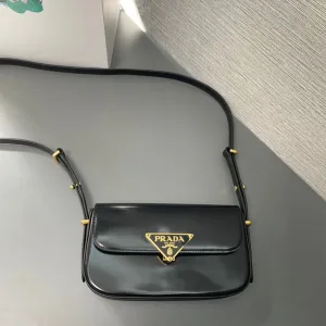 Prada Patent Camera Bag Small Black Gold Hardware