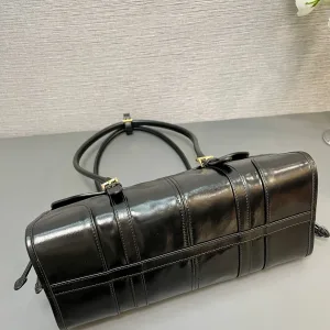 Prada Patent Leather Tote Medium Black Silver Hardware