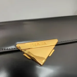 Prada Pyramid Chain Shoulder Bag Small Black Gold Hardware