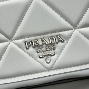 Prada Quilted Shoulder Bag Small White Silver Hardware