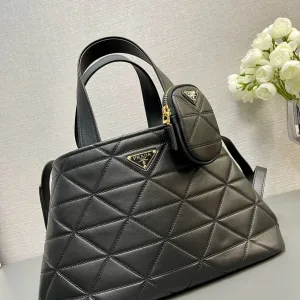 Prada Quilted Top Handle Medium Black Gold Hardware
