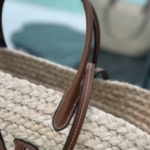 Prada Raffia Logo Tote Medium Natural Brown Gold Hardware