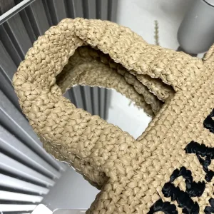 Prada Raffia Logo Tote Small Natural Purple Gold Hardware