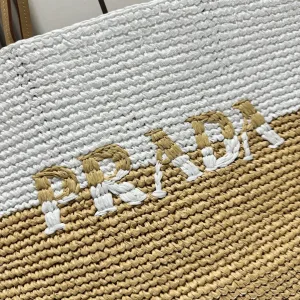 Prada Raffia Shopper Large Natural Gold Hardware