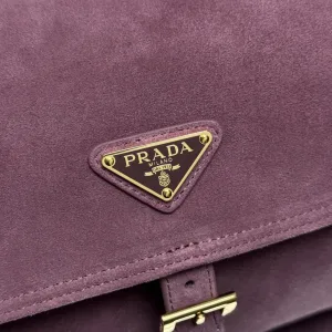 Prada ReNylon Buckle Shoulder Bag Large Burgundy Silver Hardware
