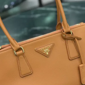 Prada Saffiano Double Tote Medium Caramel Gold Hardware