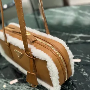 Prada Shearling Mini Bag Small Caramel Gold Hardware