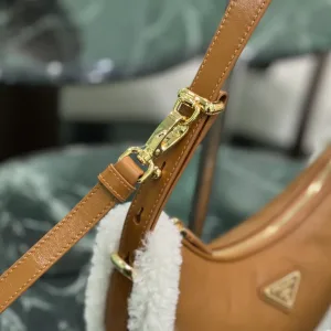 Prada Shearling Moon Bag Small Caramel Gold Hardware