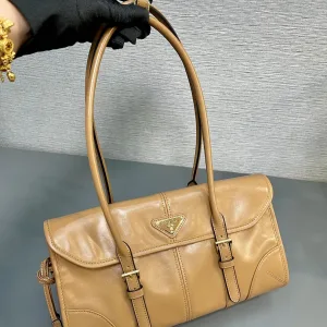 Prada Soft Leather Satchel Large Caramel Gold Hardware