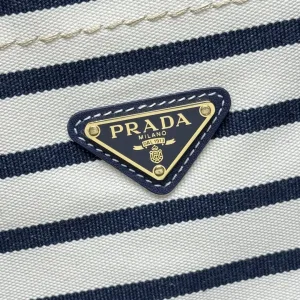 Prada Striped Bucket Bag Medium White Black Gold Hardware