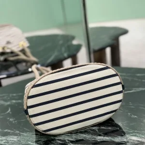 Prada Striped Bucket Bag Small White Black Gold Hardware