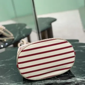 Prada Striped Bucket Bag Small White Red Gold Hardware
