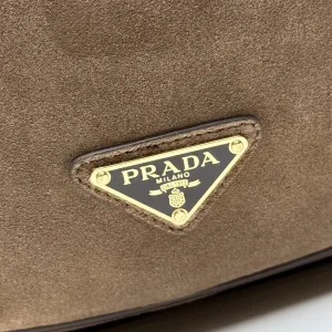 Prada Suede Moon Bag Medium Beige Gold Hardware