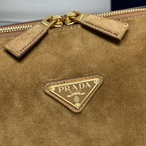 Prada Suede Shoulder Bag Medium Camel Gold Hardware