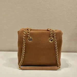 Prada Suede Tote Medium Brown Gold Hardware