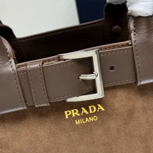 Prada Suede Tote Medium Brown Silver Hardware