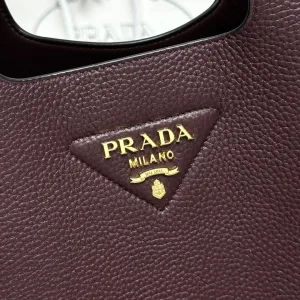 Prada Triangle Tote Medium Burgundy Gold Hardware