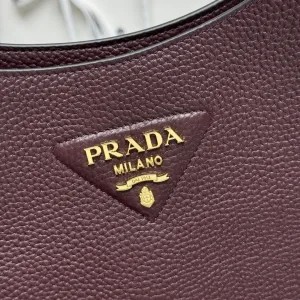 Prada Triangle Tote Medium Burgundy Silver Hardware