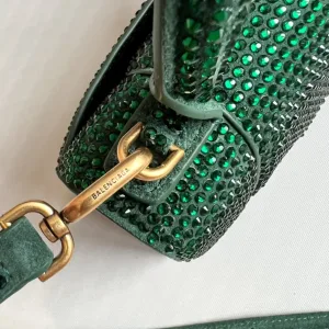 Balenciaga Hourglass Top Handle Mini Green Crystal 19cm