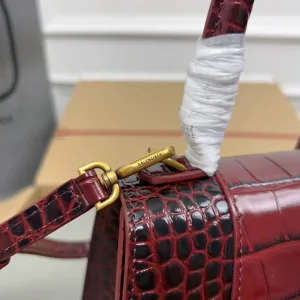 Balenciaga Hourglass Top Handle Small Burgundy Croc 23cm