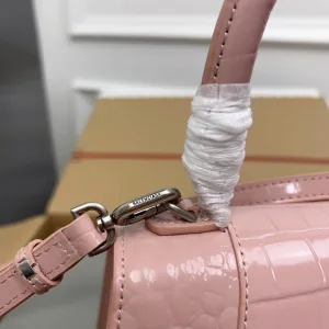 Balenciaga Hourglass Top Handle Small Pink Croc 23cm