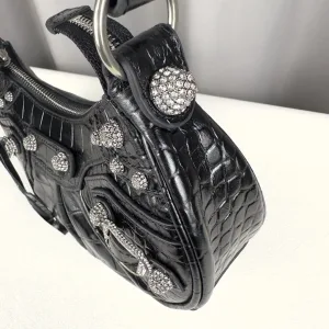 Balenciaga Le Cagole Shoulder Medium Black Studded Silver Hardware 30cm