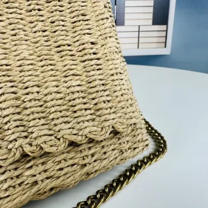 Saint Laurent Raffia Chain Shoulder Bag Medium Beige Gold Hardware Exact Size Unknown 001