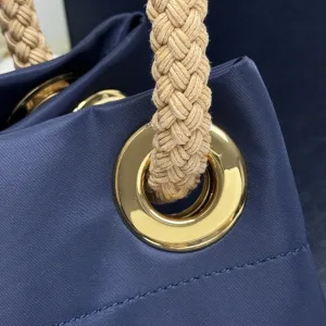 Prada Bucket Tote Medium Blue Gold Hardware