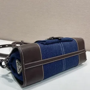 Prada Buckle Barrel Bag Medium Navy Silver Hardware