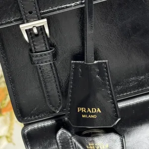 Prada Buckle Briefcase Medium Black Silver Hardware