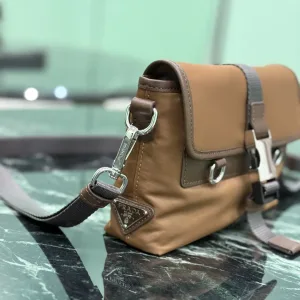 Prada Buckle Crossbody Small Brown Silver Hardware