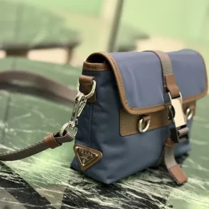 Prada Buckle Crossbody Small Navy Brown Silver Hardware