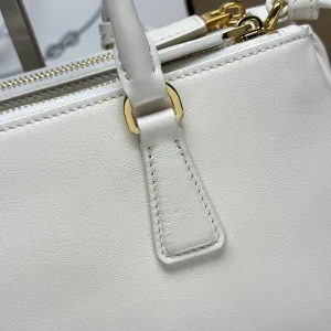 Prada Buckle Satchel Medium White Silver Hardware