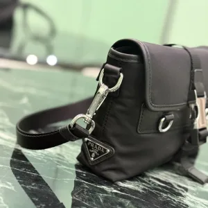 Prada Buckle Shoulder Bag Small Black Silver Hardware