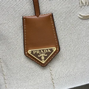 Prada Canvas Tote Medium White Brown Gold Hardware Variant 2