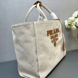 Prada Canvas Tote Medium White Gold Hardware