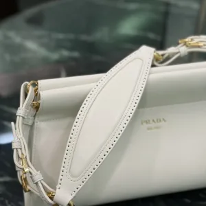 Prada Cleo Shoulder Bag Small White Silver Hardware