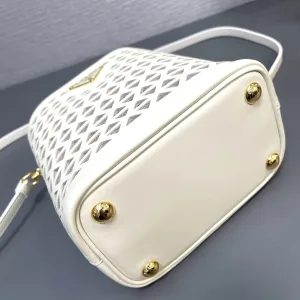 Prada Crochet Bucket Bag Small White Gold Hardware