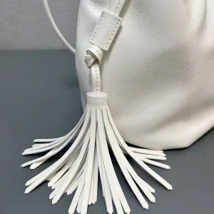 Prada Drawstring Bucket Bag Small White Gold Hardware
