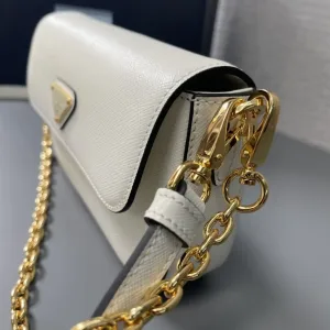Prada Flap Chain Shoulder Bag Small White Gold Hardware