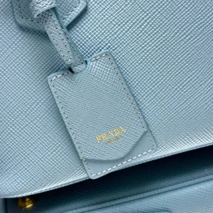 Prada Galleria Top Handle Small Light Blue Gold Hardware