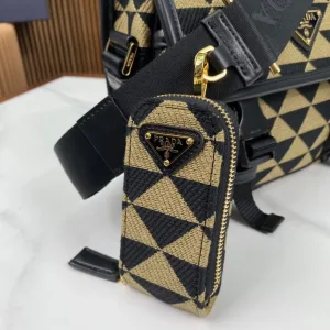 Prada Geometric Backpack Medium Black Beige Silver Hardware